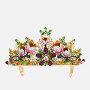 Dolce & Gabbana Gold Tone Flower & Crystal Embellished Tiara