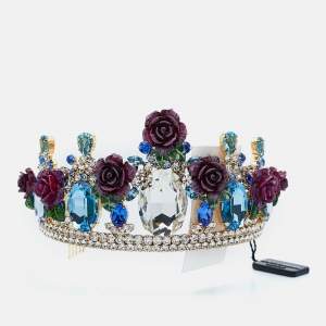 Dolce & Gabbana Gold Tone Resin Flower & Crystal Embellished Tiara