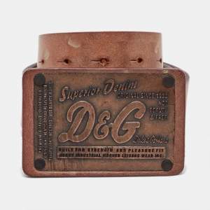 Dolce & Gabbana Brown Leather Vintage Logo Plaque Belt 100CM