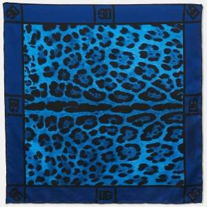 Dolce & Gabbana Blue Leopard Print Silk Square Scarf