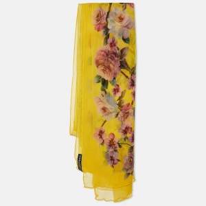 Dolce & Gabbana Yellow Flora & Fauna Print Silk Chiffon Scarf
