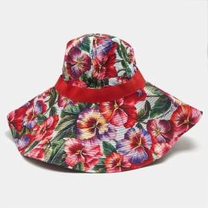 Dolce & Gabbana Red Poppy Print Cotton Wide Brim Hat 57