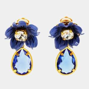 Dolce & Gabbana  Blue Flower Crystals Resin Drop Earrings