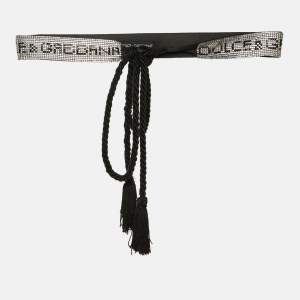 Pre Owned Dolce & Gabbana Black Crystal Logo Waist Belt