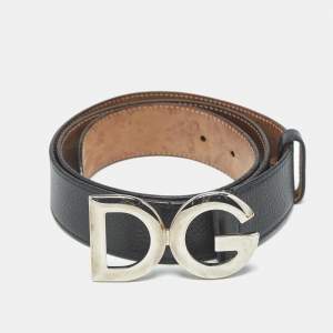 Pre Owned Dolce & Gabbana Black Leather DG Logo Buckle Belt 85CM