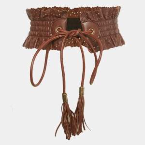Dolce & Gabbana Brown Leather Tassel Waist Wide Belt 70CM
