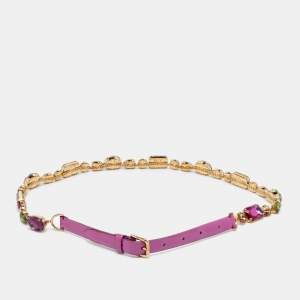 Dolce & Gabbana Purple Patent Leather Crystal Embellished Chain Waist Belt 80CM