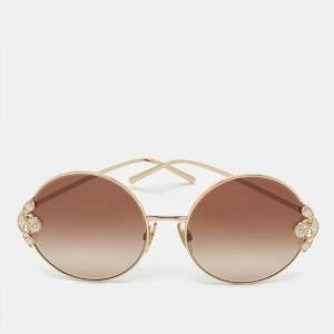 Pre Owned Dolce & Gabbana Brown Gradient DG2252-H Pearl Embellished Round Sunglasses