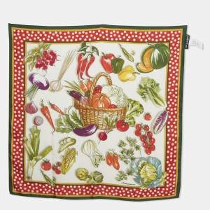 Pre Owned Dolce & Gabbana Green/White Vegetable Print Silk Square Scarf 