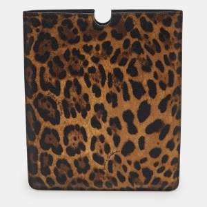Pre Owned Dolce & Gabbana Brown Leopard Print Coated Canvas Ipad Case