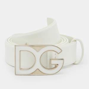 Pre Owned حزام دولتشي أند غابانا جلد أبيض بشعار DG للخصر 100 سم