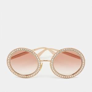 Pre Owned Dolce and Gabbana Rose Gold Gradient DG2170 B Crystals Round Sunglasses
