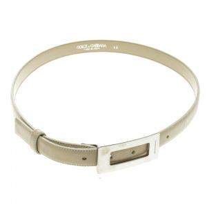 Pre Owned Dolce & Gabbana Beige Glazed Coated Canvas Rectangle Buckle Belt 80cm