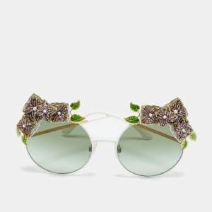 مملوكة مسبقًا Dolce & Gabbana White/Black Gradient DG2186 Floral Round Sunglasses