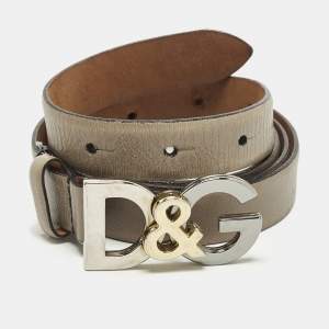 مملوكة مسبقًا Dolce & Gabbana DG Logo 95 CM Waist Belt Grey Leather
