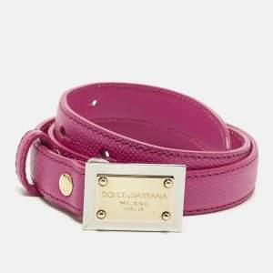 مملوكة مسبقًا Dolce & Gabbana Logo Plaque 85 CM Slim Buckle Belt Fuchsia Leather