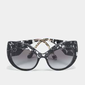 Pre Owned Dolce & Gabbana Black Gradient Lace Print Butterfly Sunglasses