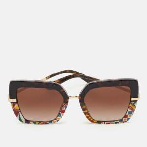Pre Owned Dolce & Gabbana Brown Gradient Tortoise Shell Acetate Gold Tone Sunglasses