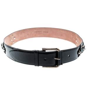 مملوكة مسبقًا حزام دولتشي آند غابانا جلد أسود لامع مقاس 85سم