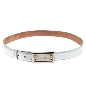 Dolce & Gabbana Silver Leather Belt 85CM
