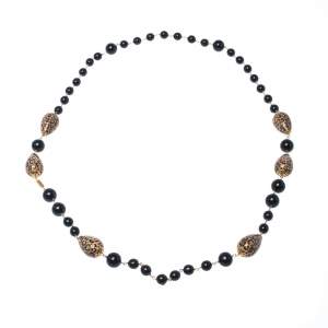 Dolce & Gabbana Printed Beaded Gold Tone Long Necklace