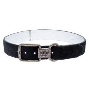 مملوكة مسبقًا D&G Black Calfhair Logo Buckle Belt 75CM