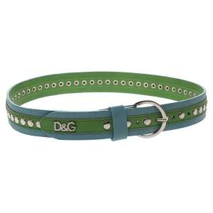 مملوكة مسبقًا Dolce & Gabbana Green/Blue Leather Riveted Belt 80CM