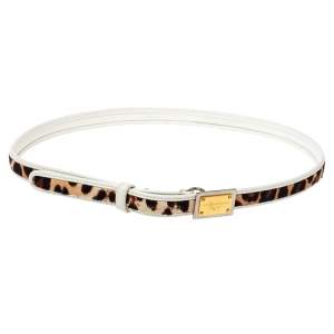 Pre Owned حزام دولتشي أند غابانا رفيع شعر عجل طباعة حيوان وجلد أبيض 85 سم