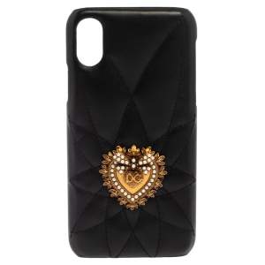 Dolce & Gabbana Black Leather Sacred Heart iPhone X Cover 
