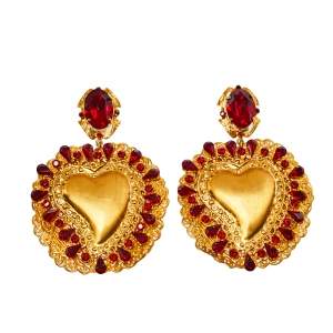 مملوكة مسبقًا Dolce & Gabbana Red Crystal Sacred Heart Drop Clip On Earrings