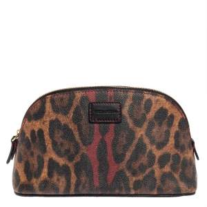 Pre Owned Dolce & Gabbana Brown Leopard Coated Canvas Cosmetic Case