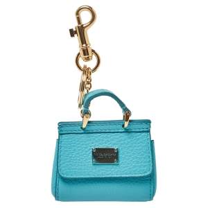 Pre Owned Dolce & Gabbana Turquoise Leather Miss Sicily Key Chain/Bag Charm