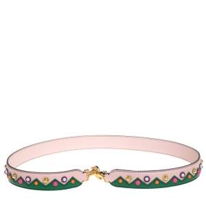 Pre Owned Dolce & Gabbana Pink/Green Leather Studded Shoulder Bag Strap