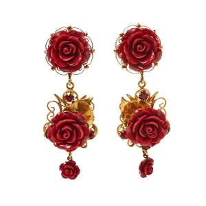 Dolce & Gabbana Rose Crystal Embedded Clip-On Drop Earrings 