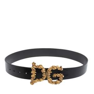 مملوكة مسبقًا Dolce and Gabbana Black Leather Baroque Logo Buckle Belt 90 CM
