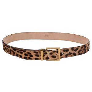 Dolce & Gabbana Brown Leopard Print Calfhair Buckle Belt 100CM