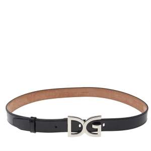 Dolce & Gabbana Black Patent Leather Logo Buckle Belt 90 CM