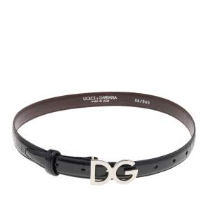 Dolce & Gabbana Black Leather Slim DG Logo Belt 70 CM