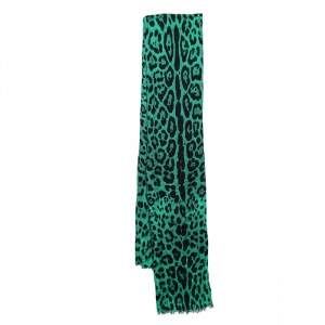 Pre Owned Dolce & Gabbana Green Leopard Print Modal Blend Scarf