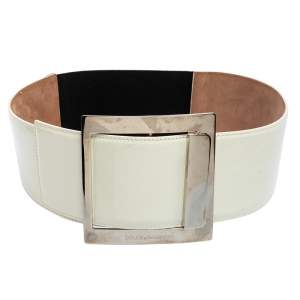 Dolce & Gabbana White/Black Patent Leather and Elastic Band Buckle Waist Belt 90CM