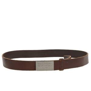 مملوكة مسبقًا Dolce & Gabbana Brown Leather Metal Logo Plaque Belt 95CM