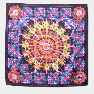 مملوكة مسبقًا Dolce & Gabbana Navy Blue Illumination Print Silk Scarf