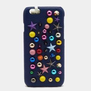 Pre Owned Dolce & Gabbana Blue Leather Embellished iPhone 6 Cover