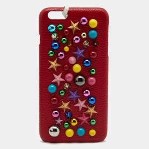 Pre Owned Dolce & Gabbana Red Leather Embellished iPhone 6 Plus Cover