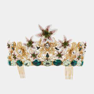 Dolce & Gabbana Gold Tone Lilly & Crystal Embellished Tiara