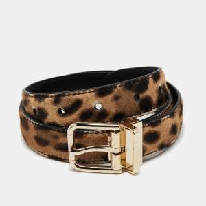 Pre Owned Dolce & Gabbana Brown Leopard Print Calf Hair Buckle Belt 70 CM