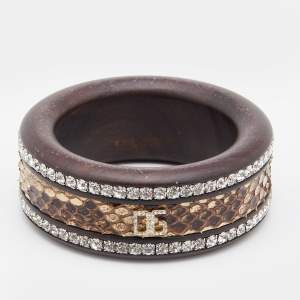 Dolce & Gabbana Brown Crystal Embellished Python Insert Bangle M