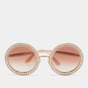 Dolce & Gabbana Rose Gold DG2170-B Crystals Embellished Round Sunglasses