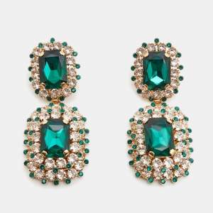 Dolce & Gabbana Crystal Embellished Gold Tone Clip On Drop Earrings