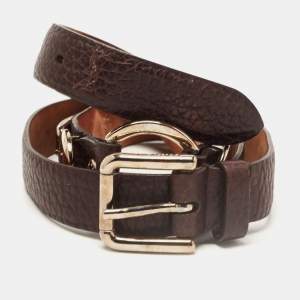 Pre Owned Dolce & Gabbana Brown Leather DG Logo Slim Belt 85CM